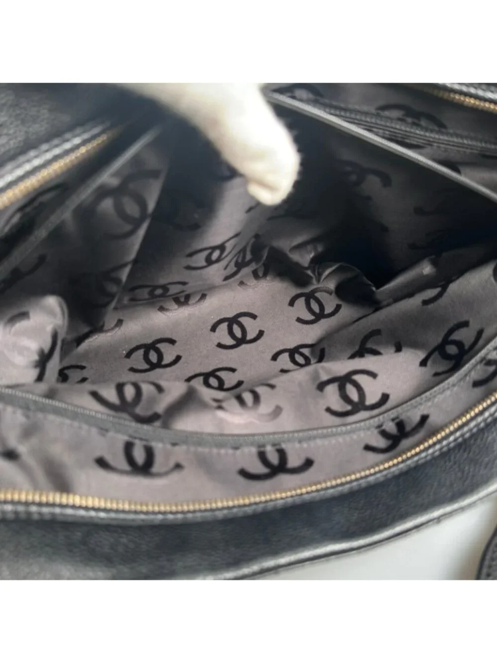 Chanel Choco Bar Tote Bag Leather Black